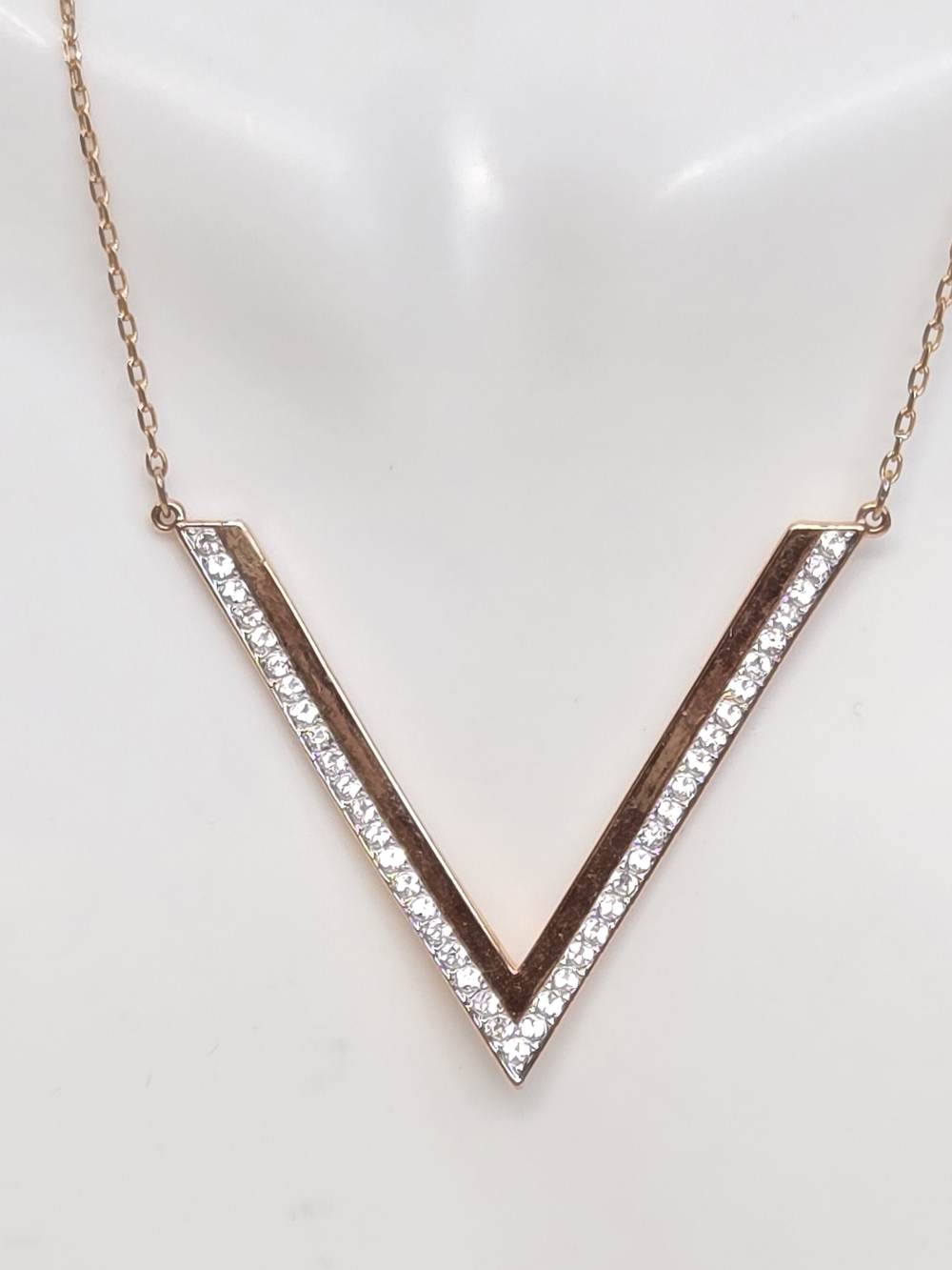 Swarovski Rose Gold V-Pendant Necklace with Crystal Pavé - Picture 3 of 5